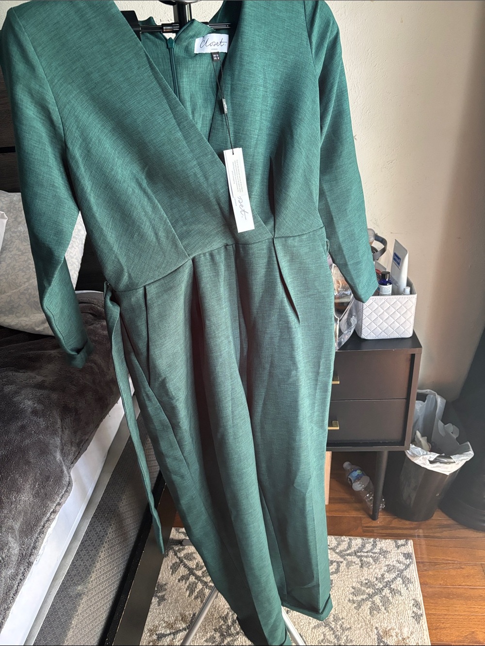 Closet Forest Green Wrap-Style Long Sleeve Jumpsuit